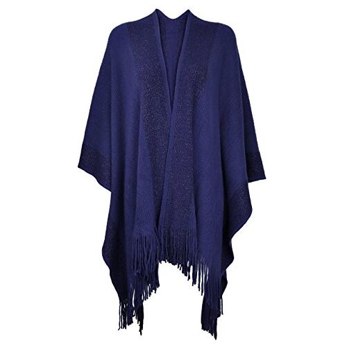 ZLYC Dames zachte eenvoudige poncho capes retro cardigans trui, navy, One Size