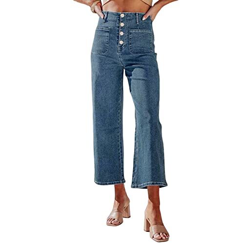 LOIJMK 2023 jeans voor vrouwen, trendy jaren '90 jeans, booty-lifting-jeans voor vrouwen, denim, rechte pijpen, jeans voor vrouwen, gescheurde jeans voor dames, jeansbroek, stretch, zwart, blauw, S