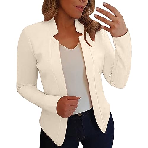 IQYU Blazer dames elegant kort blazer dames kort zwart met gekerfde kraag elegant smal gesneden vest met open voorkant blazer korte blazer korte blazer slim kantoor blazer, wit, M