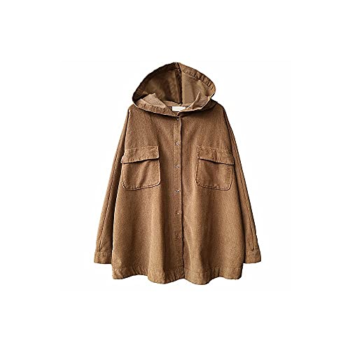 SUKORI Damesjassen Jassen, Vrouwen Jassen Herfst Winter Losse Casual Corduroy Coat Dames Tops Hooded Lange Mouwen Mori Girl Girl Vintage Jassen