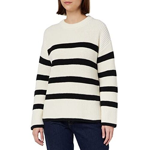 SELECTED FEMME Dames SLFBLOOMIE LS Knit O-Neck B NOOS Trui, Snow White/Stripes: Zwart, XL, Snow White/Stripes:zwart, XL