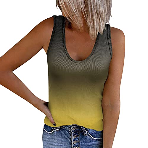 Generic Mouwloze tanktops voor vrouwen meisjes hemdje dames sexy verlopende pasvorm slank vest lage kraag knoopsluiting mouwloze top tank mode sexy slanke vesten blouse dames tops pack, Geel, S