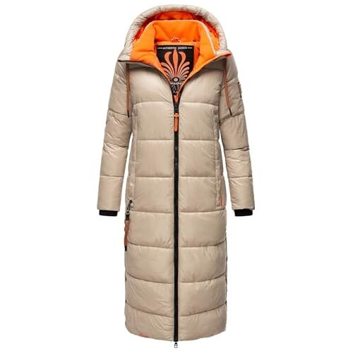 Navahoo Winterjas voor dames, lange winterjas met capuchon, B819, taupe, M