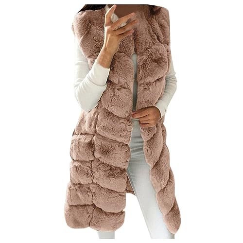 beetleNew Dames Faux Gilet Mouwloos Stiching Vest Solid Body Warmer Faux Fur Jas Jas Uitloper Lange Tops Uitverkoop Uitverkoop Uitverkoop, Roségoud, XL