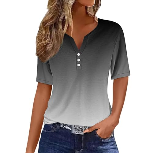 Generic Dames V-hals Korte Mouw Shirts Blouse Losse Blouses Casual Zomer T-shirt Blouse V-hals Zomer Tops Zomer Shirts Dames V-hals Tops, Grijs, XL