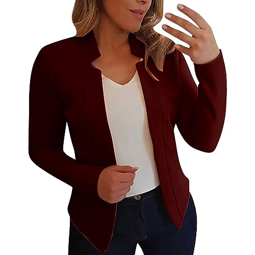 IQYU Blazer dames elegant kort blazer dames kort zwart met gekerfde kraag elegant smal gesneden vest met open voorkant blazer korte blazer korte blazer slim kantoor blazer, Rd2, 3XL