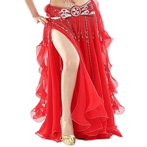 ELTOX Buikdans Heupsjaal, Buikdanser Rok Buikdansen Kleding Lange Maxi Rokken Dame Buikdans Rokken Vrouwen Buikdans Rok Professiona, Rood, one size