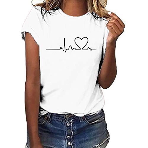 Generic T-shirt dames korte mouwen mode print dames bovenstuk zomer korte mouwen T-shirts voor dames casual basic shirt tee top, wit, 3XL