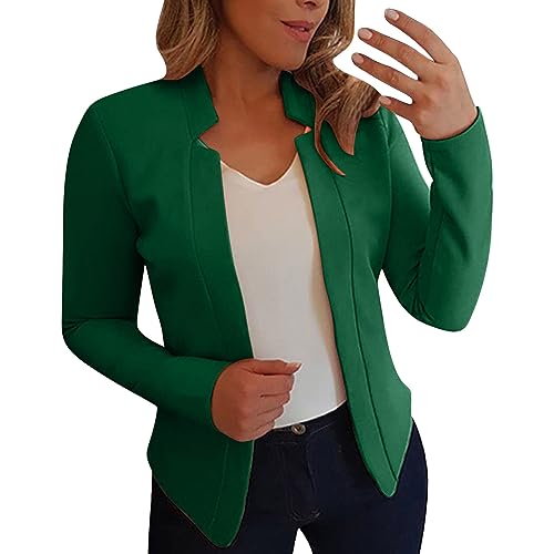 IQYU Blazer dames elegant kort blazer dames kort zwart met gekerfde kraag elegant smal gesneden vest met open voorkant blazer korte blazer korte blazer slim kantoor blazer, groen, 5XL