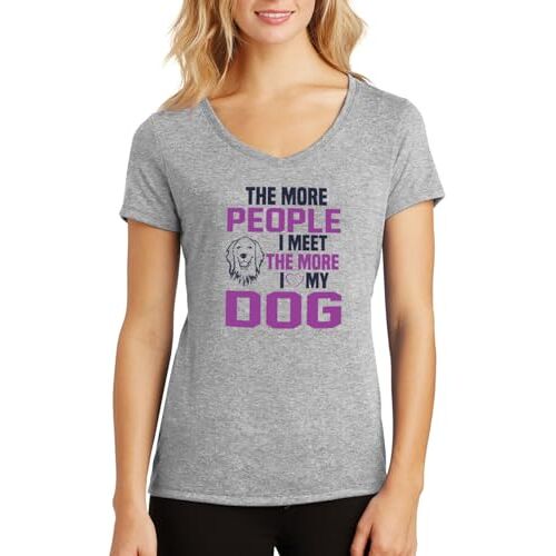 ENTROPIJA Dog vs People Pet Love V-hals Dames T-shirt Klassieke pasvorm top Art, Grijs, S