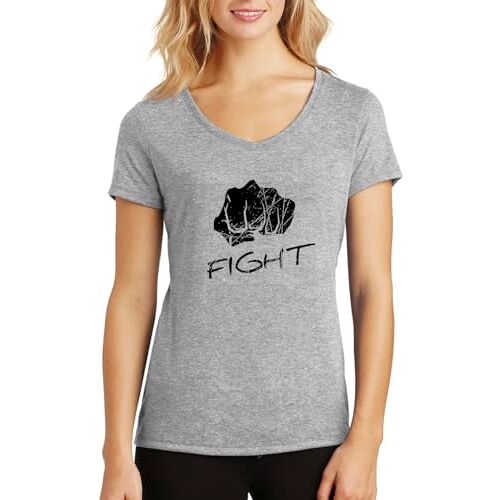 ENTROPIJA Fight Fist Sport Martial V-hals dames T-shirt klassieke pasvorm top Art, Grijs, M