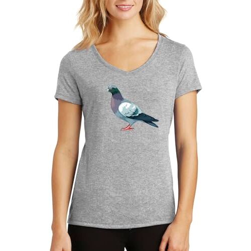 ENTROPIJA Duif Tekening V-hals Dames T-shirt Klassieke pasvorm top Art, Grijs, M