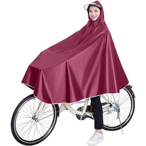 InDmar Fiets regenjas, waterdichte poncho, elektrische fiets regenjas poncho met rand waterdichte regenponcho fiets regenjas jas capes herbruikbaar (kleur: blauw, maat: 3XL) (Color : Wine Red, Size : 3XL)