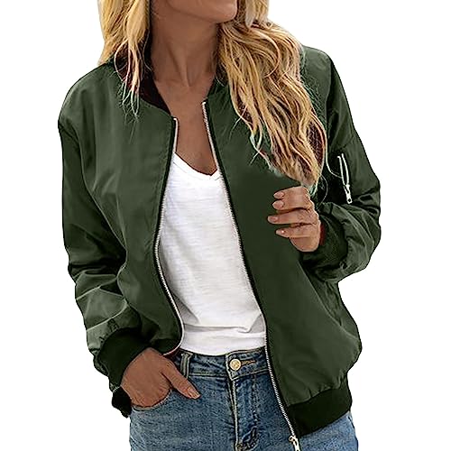 Generic 2024 AI Damesmode Solid Jassen Rits Jassen Casual Met Zakken Jas Dames Jurk Jassen En Jassen, Groen, M