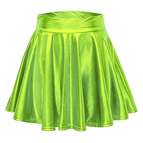 Generic 2024 Mini Casual Mode Geplooide Glanzende Rok A-lijn Uitlopende Dames Rok Party Tafelrokken, Groen, L