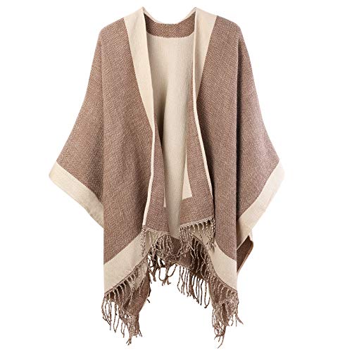 Lachi Vrouwen Poncho Sjaal Poncho Cape Vest Open Voorzijde, Koffie, one size