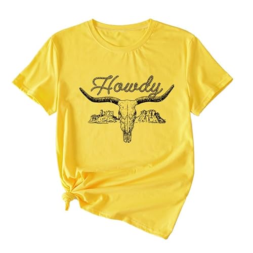 keephen Grafisch T-shirt voor dames, zomershirts, howdy leuk stierenhoofdpatroon, 3D-T-shirt, ronde hals, katoen, tops met korte mouwen, 6 #, 3XL