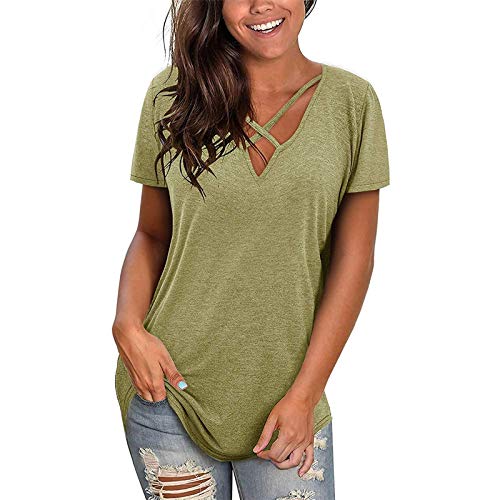 ASADFDAA T-shirts voor dames T-shirts T-shirts Dames T-shirts T-shirts Korte mouwen Casual Tops Tops T-shirts Dames T-shirts (Color : Ye?il, Size : S)