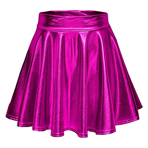 Generic 2024 Mini Casual Mode Geplooide Glanzende Rok A-lijn Uitlopende Dames Rok Party Tafelrokken, roze (hot pink), M