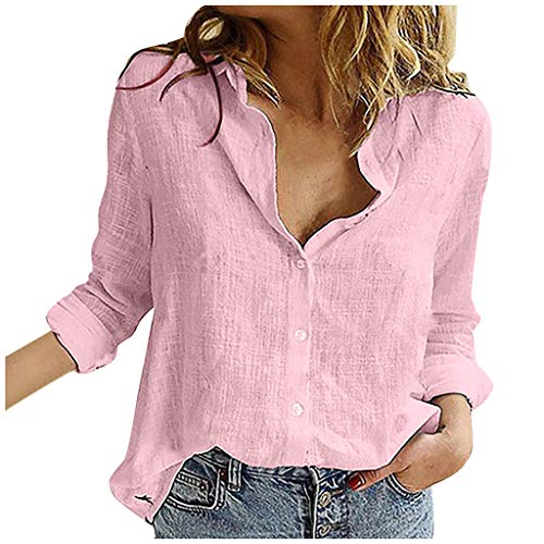 TDEOK Blouse dames grote maten elegant linnen blouse dames zomer lange mouwen blouses & tunieken voor dames shirt met lange mouwen licht luchtig hemd linnen tuniek boho lange blouse dunne bovenstukken