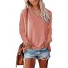 KINGFEN Trui dames effen T-shirts dames lange mouwen dames pullover V-hals kleding dames herfst winter, B01-roze, XXL