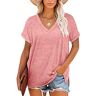 NEYOUQE T-shirt dames bovenstuk effen V-hals shirts dames zomer tops, C-roze, XXL