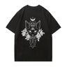 Black Sugar Dames-T-shirt, zwart, Kawaii Argali, pentagram, kat, Emo Punk, Gothic, gothic, rock, hiphop, Japans, brede top, Haeajuku, Pentagram, S