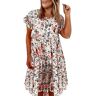 Générique 2024 Nieuwe Zomer Dame Ruches Mini One Line Jurk Nieuwe Bloemenprint Jurken Vrouwen Casual O Hals Elegante Korte Mouw Avondjurk Jurk Portemonnee Maxi Korte Mouwen, a, L