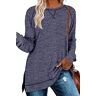 KINGFEN Dames T-shirt korte mouwen & lange mouwen pullover basic effen T-shirts voor dames, Aa Navy Blauw, M