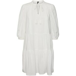 VERO MODA Damen Korte Crepe Jurk met Koord Midi Jurk 3/4 Mouw Zomerjurk Tuniek, Colour:White, Size:XL VERO MODA Damen Korte Crepe Jurk met Koord Midi Jurk 3/4 Mouw Zomerjurk Tuniek, Colour:White, Size:XL