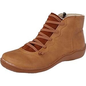 Generic Kerst 2024 Nieuwe Vrouwen Casual Platte Lederen Retro Lace Up Laarzen Side Rits Ronde Neus Schoen Laarzen Sokken Laarzen Voor Vrouwen, Bruin, 36.5 EU