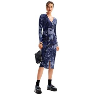 Desigual Vrouwen Vrouw Platte Gebreide Jurk Lange Mouw, Blauw, S Desigual Vrouwen Vrouw Platte Gebreide Jurk Lange Mouw, Blauw, S