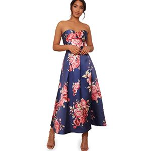 Chi Chi London Vrouwen Strapless Bloemen Gedrukt Dip Zoom Jurk in Navy Cocktail, marineblauw, 38 Chi Chi London Vrouwen Strapless Bloemen Gedrukt Dip Zoom Jurk in Navy Cocktail, marineblauw, 38