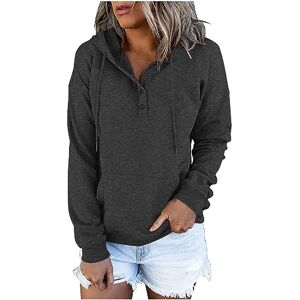 Generic 2024 Hoodies Tops T-shirts voor Vrouwen Meisje Vrouwen Effen Kleur Lange Mouw Casual Hooded Sweatshirt Met Vrouwelijke Knopen En Trekkoord Zakken Rits Voorkant Hoodies, GY1, XL