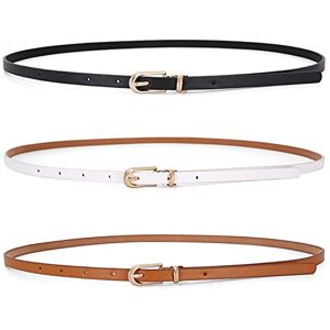 LECTNORE 3 Stks Vrouwen Skinny Lederen Riem voor Jurken Dunne Taille Riem met Metalen Gesp voor Jeans Jurk Broek (zwart/wit/kameel)