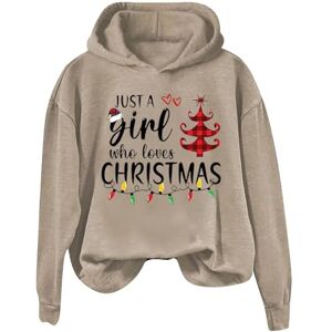 Generic Dames Trui Hoodies Tops 2024 Nieuwe Vrouwen Kerst Just A Girl Who Loves Christmas Brief Gedrukt Hoodie Ronde hals Hoodie Womens Sweatshirt Tuniek, Kaki, 4XL