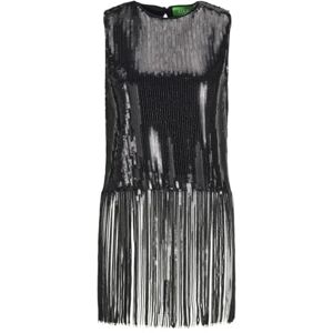 JACK & JONES Jxjada Sequin Fringe Sl Top WVN, zwart, S JACK & JONES Jxjada Sequin Fringe Sl Top WVN, zwart, S