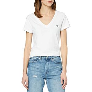 Calvin Vrouwen Ck Borduurwerk Stretch V-hals T-shirt, Wit, XS Calvin Vrouwen Ck Borduurwerk Stretch V-hals T-shirt, Wit, XS