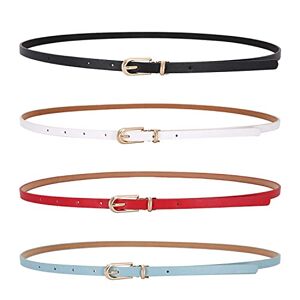 LECTNORE 4 stuks vrouwen skinny lederen riem voor jurken dunne taille riem met metalen gesp voor jeans jurk broek (zwart/wit/rood/blauw)