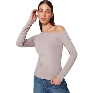 Trendyol Mink Boat Neck Open Shoulder Fitted Cotton Blouse - Vrouw Trendyol Mink Boat Neck Open Shoulder Fitted Cotton Blouse - Vrouw