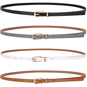 LECTNORE 4 Stks Vrouwen Skinny Lederen Riem voor Jurken Dunne Taille Riem met Metalen Gesp voor Jeans Jurk Broek (zwart/wit/grijs/camel)