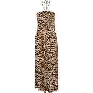 KAFFE Maxi-jurk met strapless smock top stropdas hals A-lijn rok bedrukt, Klassiek luipaard, 42 KAFFE Maxi-jurk met strapless smock top stropdas hals A-lijn rok bedrukt, Klassiek luipaard, 42