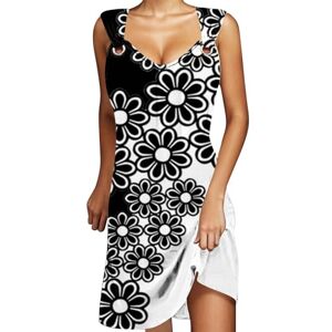Hxiaen 2024 Dames zomer bloemen gradiënt print mouwloos metalen gesp jarretel casual mode jurk casual jurk outfits voor vrouwen, Wit, S