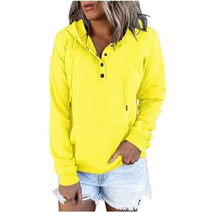 Generic 2024 Hoodies Tops T-shirts voor Vrouwen Meisje Vrouwen Effen Kleur Lange Mouw Casual Hooded Sweatshirt Met Vrouwelijke Knopen En Trekkoord Zakken Rits Voorkant Hoodies, Geel, L