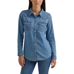 Wrangler Dames Western Denim Snap Shirt met lange mouwen, Midden Denim, S Wrangler Dames Western Denim Snap Shirt met lange mouwen, Midden Denim, S