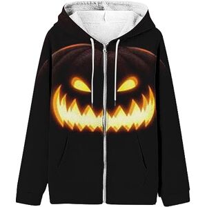 Generic Herfst Mode Hoodies voor Vrouwen Meisje 2024 Dames Ronde Hals Lange Mouw Halloween Pompoen Hoofd Print Print Hooded Sweatshirt Mode Losse Top Vrouwen Sweatshirts Hoodie met Zakken, Goud, 4XL