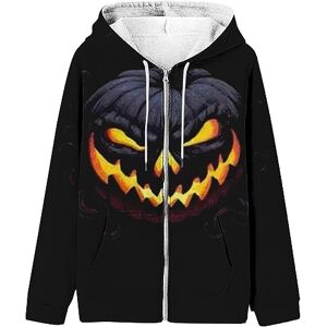 Generic Herfst Mode Hoodies voor Vrouwen Meisje 2024 Dames Ronde Hals Lange Mouw Halloween Pompoen Hoofd Print Print Hooded Sweatshirt Mode Losse Top Vrouwen Sweatshirts Hoodie met Zakken, Zwart, 5XL