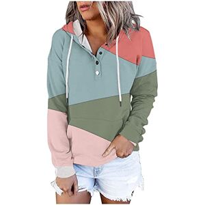 Generic Casual Hoodie Tops Voor Vrouwen Meisje 2024 Nieuwe Losse Trekkoord Sweatshirt Hooded Single Breasted Blouse Kleurblok Plus Fluwelen Trui Tops Fleece Zip Up Jas, Groen, XXL