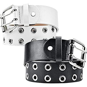 iYinJuan 2 stuks klinknagels met dubbele gaten, modieuze lederen riem, punk, hiphop rok, riem met alloy gesp, gothic-outfits voor cosplay broeken, jurken, jeansriem, dames en heren (zwart en wit), wit