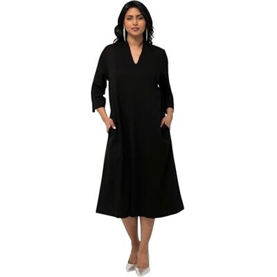 Ulla Popken Grote maten grote maten plus size midi-puntojurk, kelkkraag, V-hals, 3/4-mouw Ulla Popken Grote maten grote maten plus size midi-puntojurk, kelkkraag, V-hals, 3/4-mouw